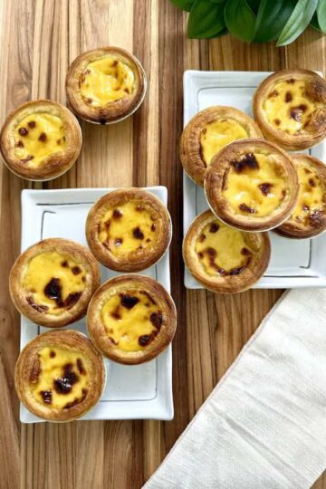 Portuguese egg tarts on a plate