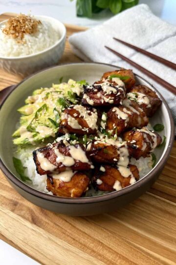 Soy Salmon Coconut Rice in a Bowl