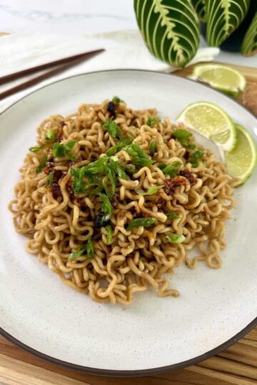 Miso Garlic Noodles on a plate