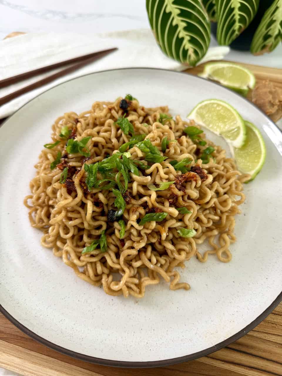 Miso Garlic Noodles on a plate