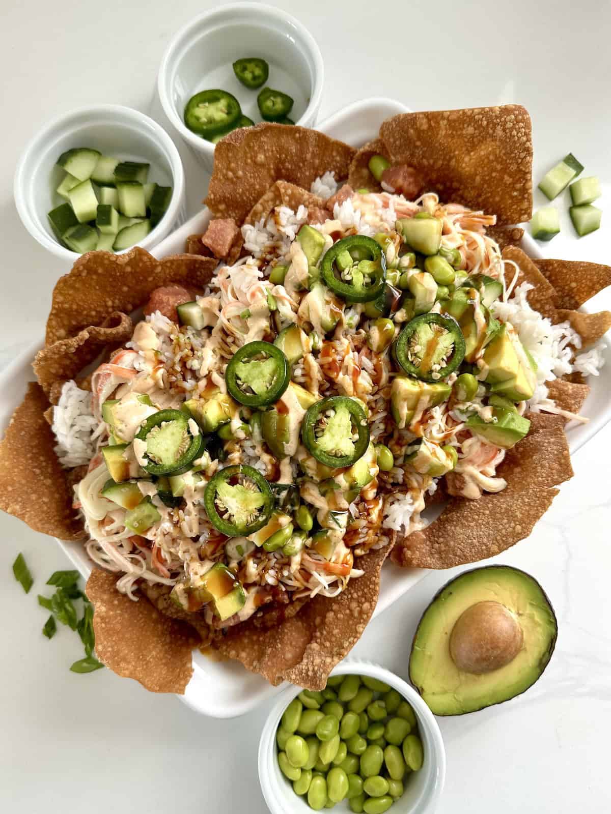 Sushi Nachos on a plate