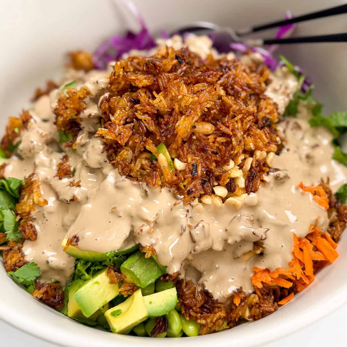 Crispy Rice Salad with Creamy Sesame Dressing Featured