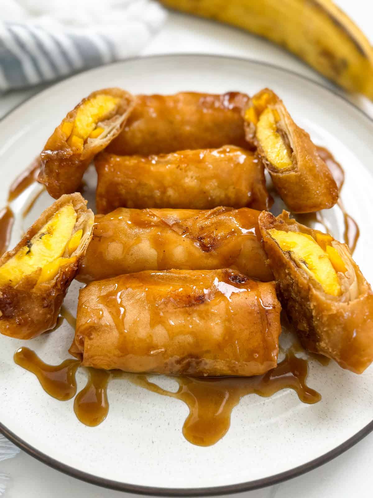 Banana Lumpia (Turon) on a plate main view