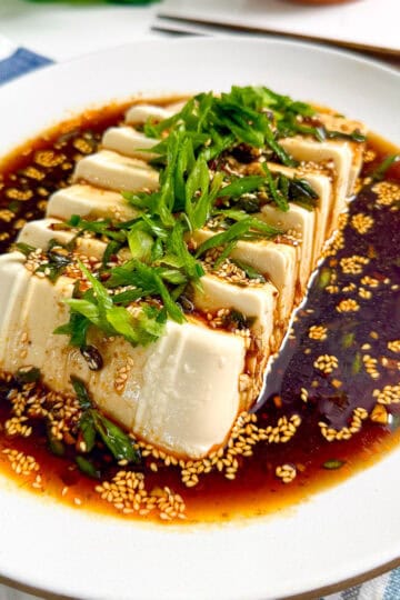Chili Garlic Silken Tofu on a plate featured view
