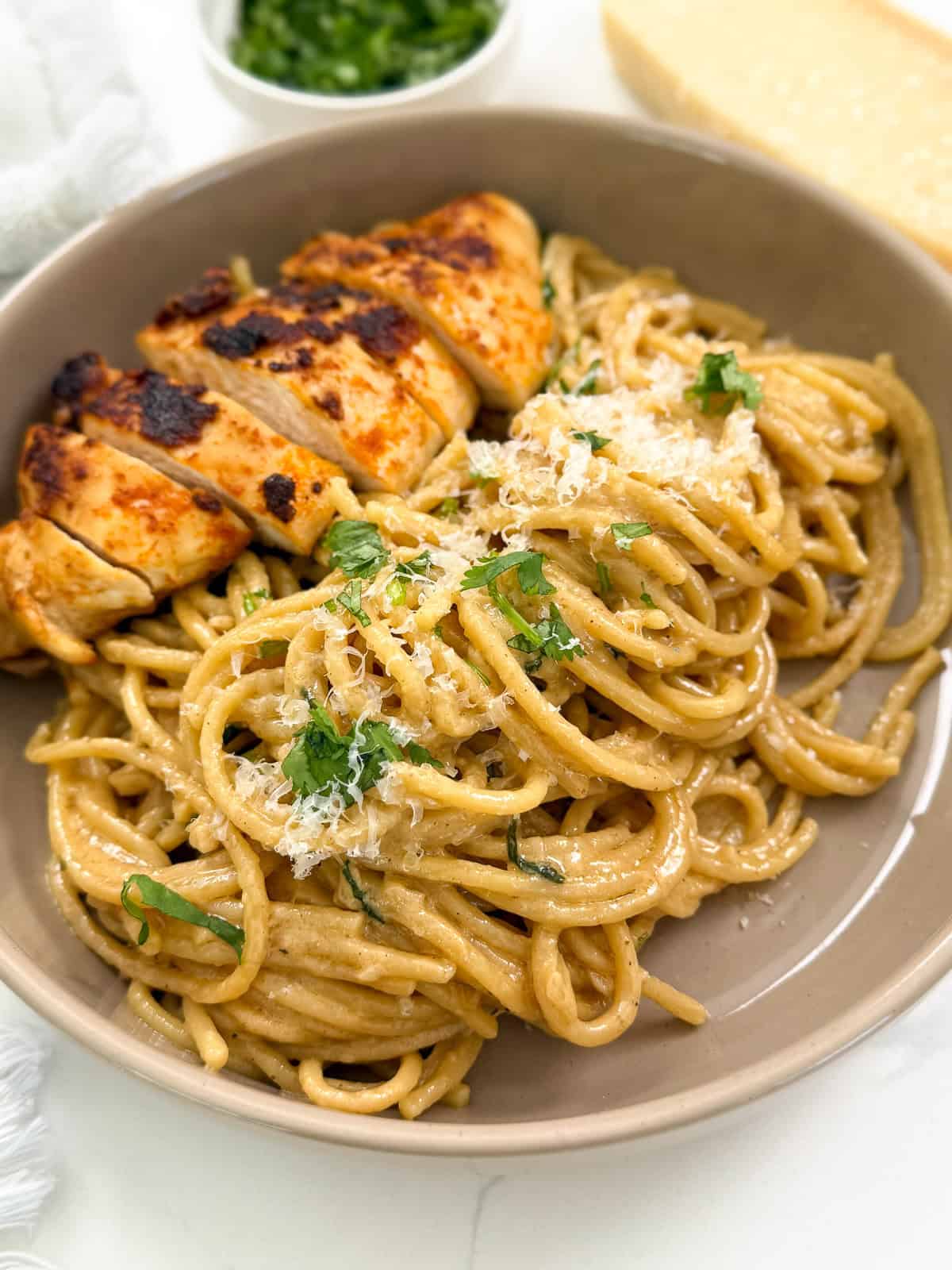 Garlic Parmesan Chicken Pasta side view