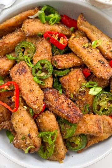 Salt and Pepper Pork Chops on a plate featured image