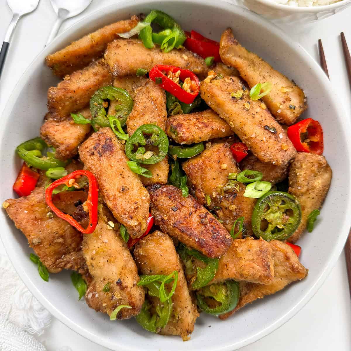 Salt and Pepper Pork Chops on a plate featured image