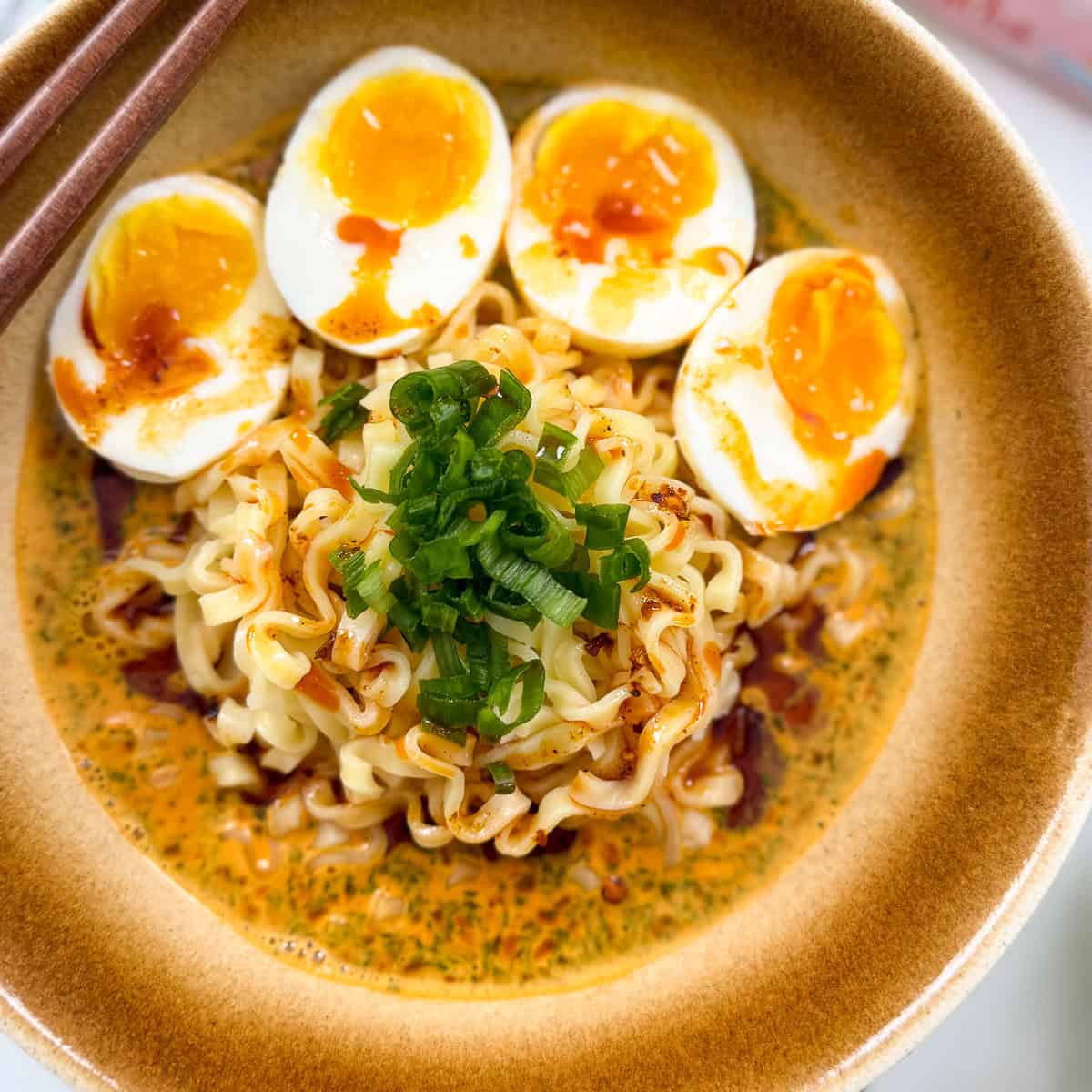 Buldak Peanut Butter Ramen in a bowl featured view