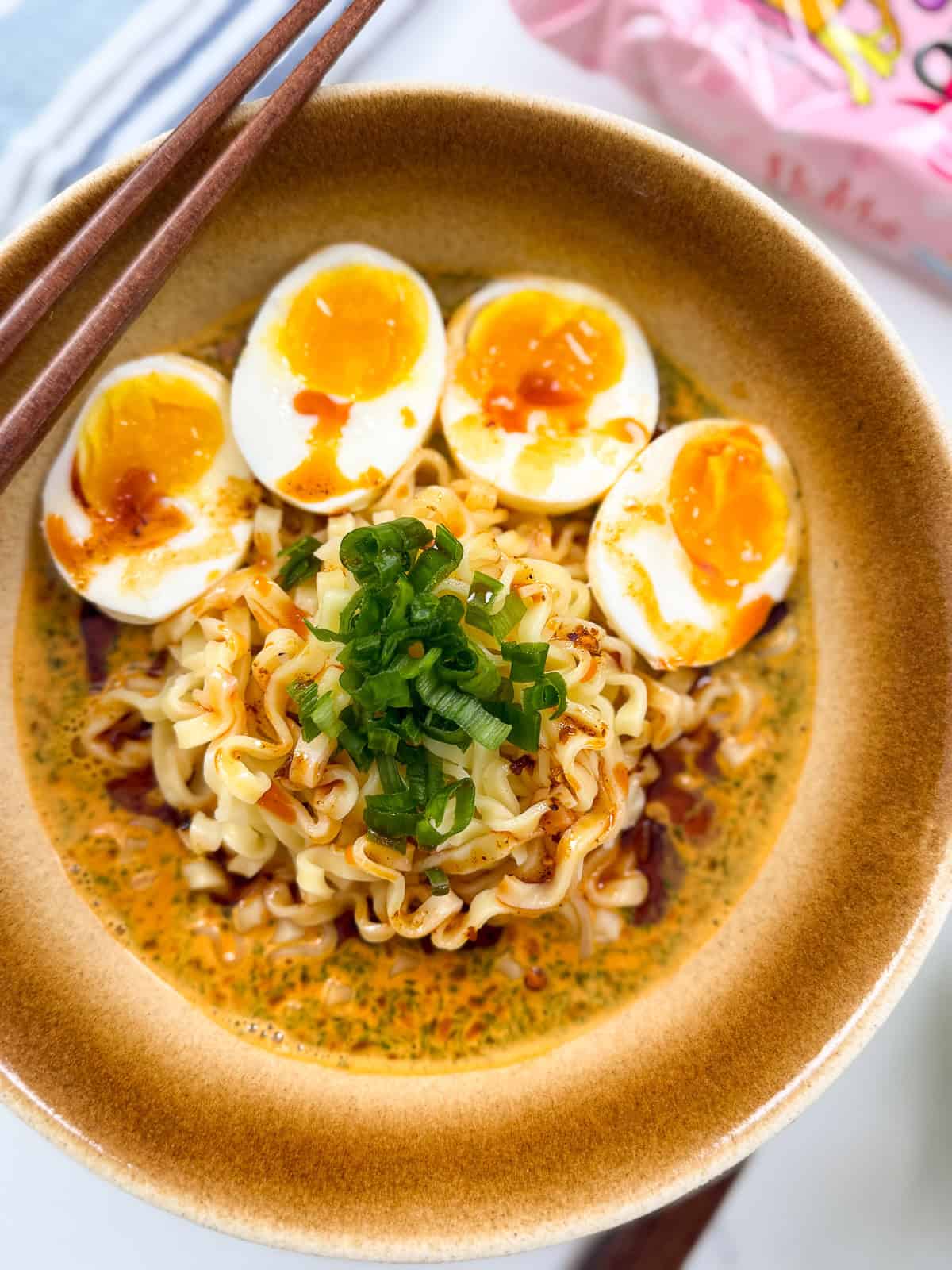 Buldak Peanut Butter Ramen in a bowl main view