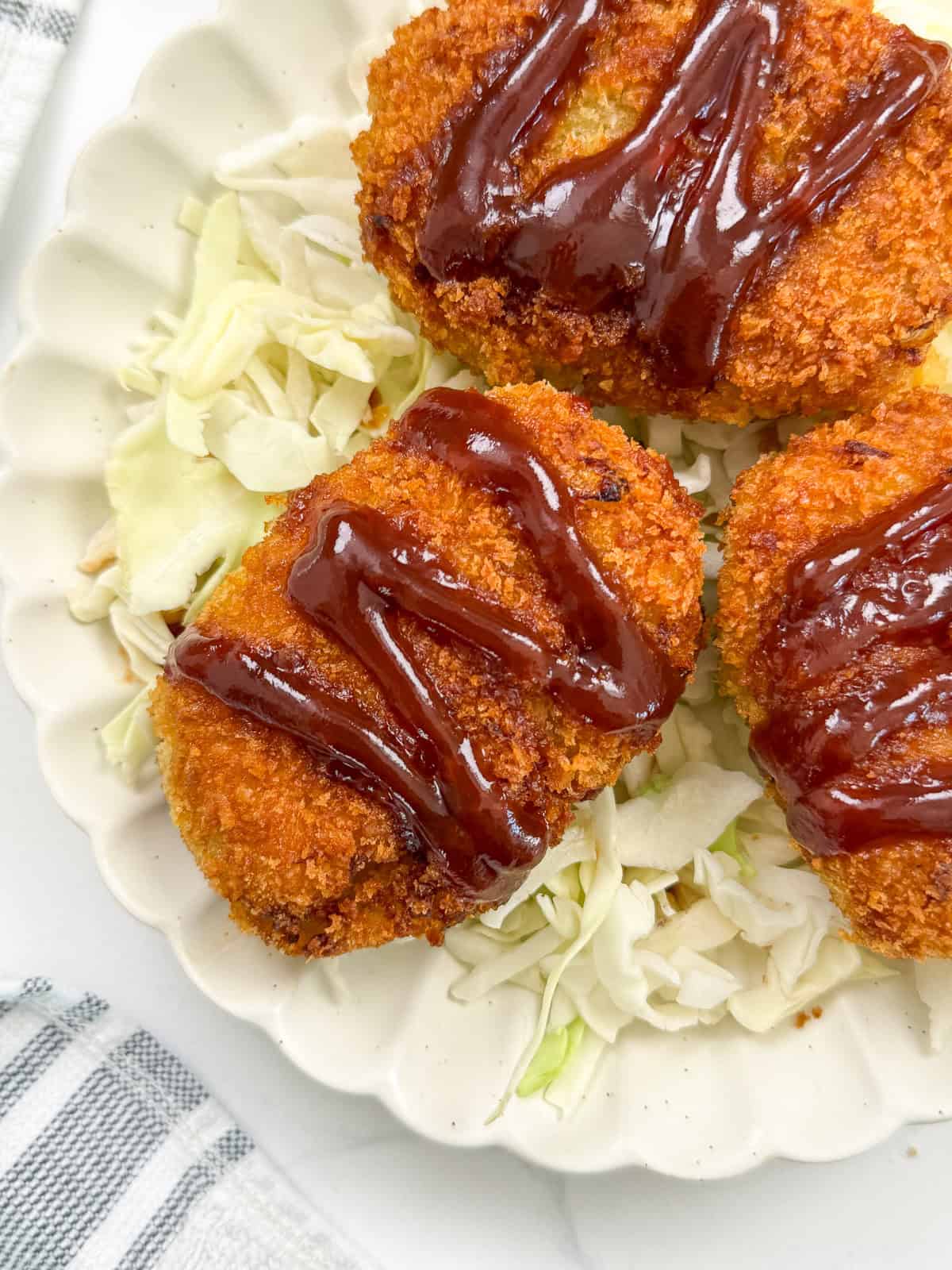 Japanese Sweet Potato Croquettes (Satsumaimo Korokke) zoomed in top down view