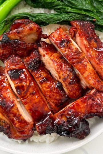 Char Siu Chicken with rice and veggies featured view