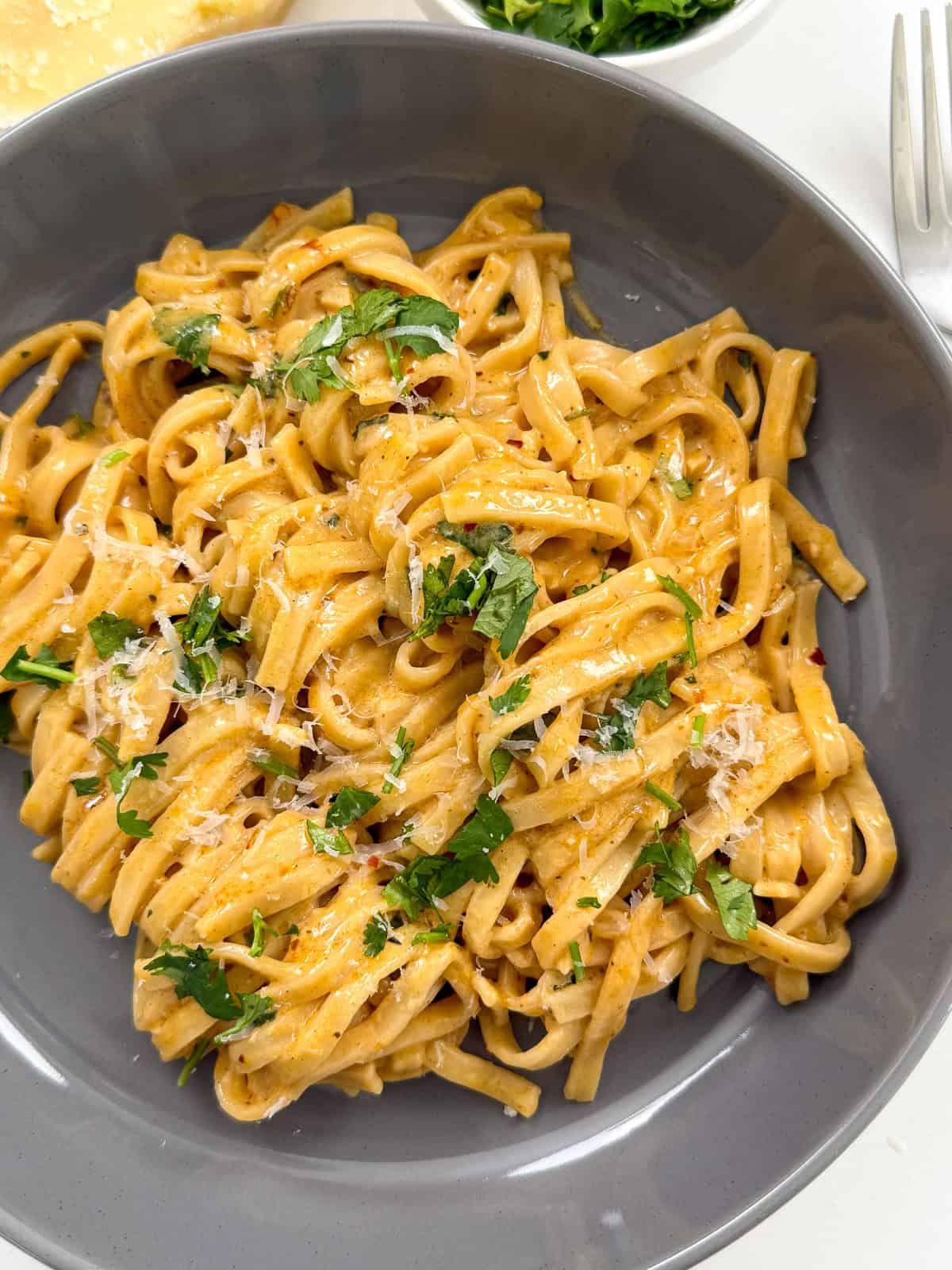 Garlic butter noodles in a bowl main view