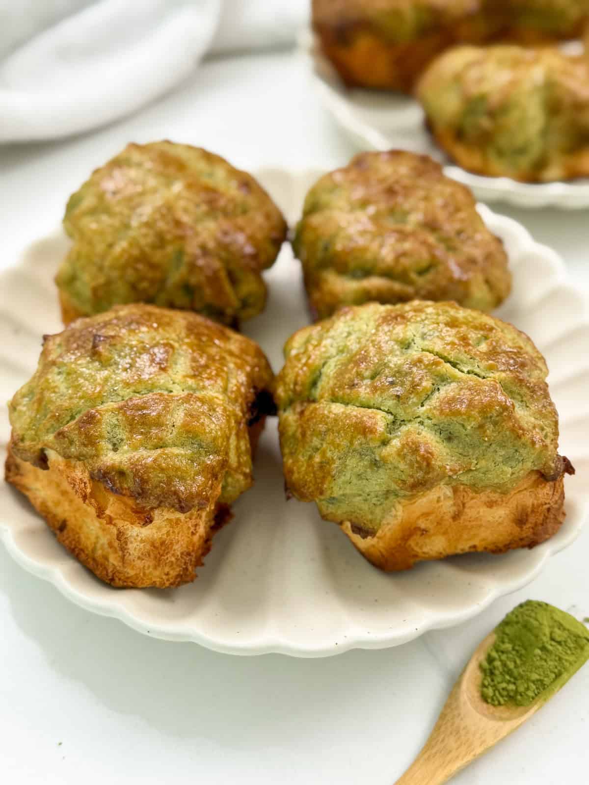 Matcha Pineapple Bun (Bolo Bao) four pieces on a plate