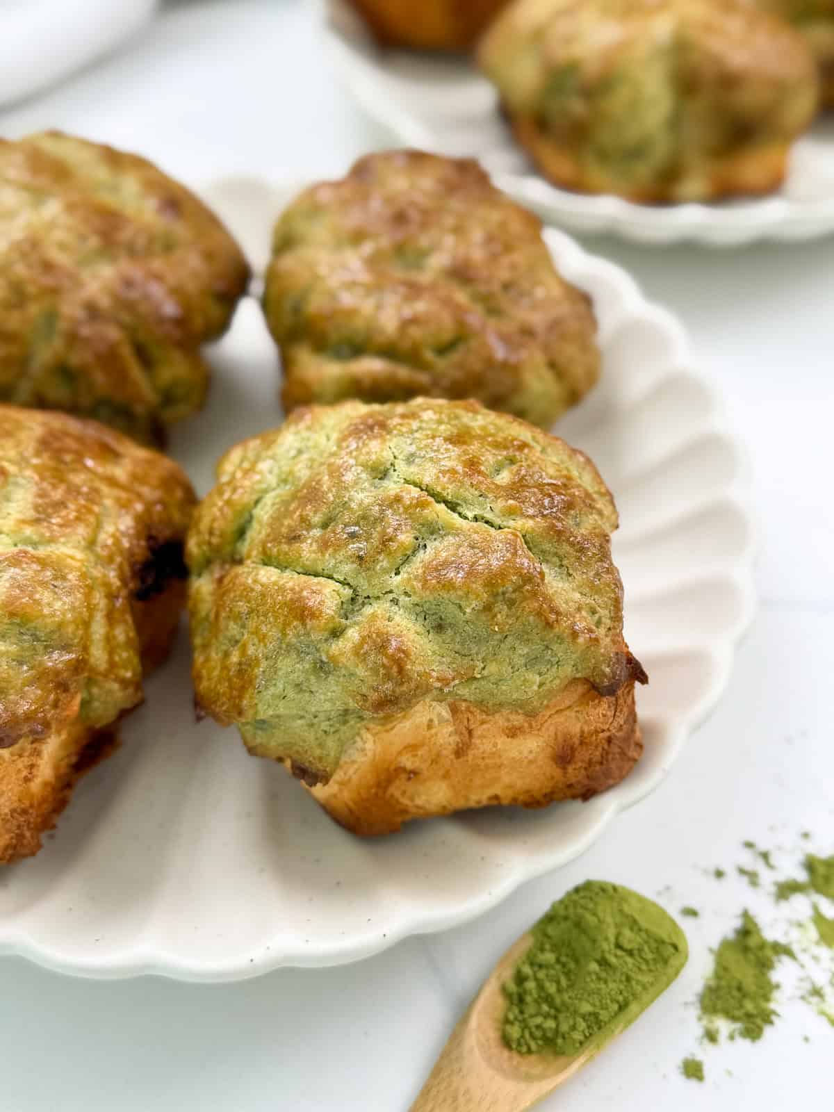 Matcha pineapple bun (bolo bao) zoomed in one bun main view