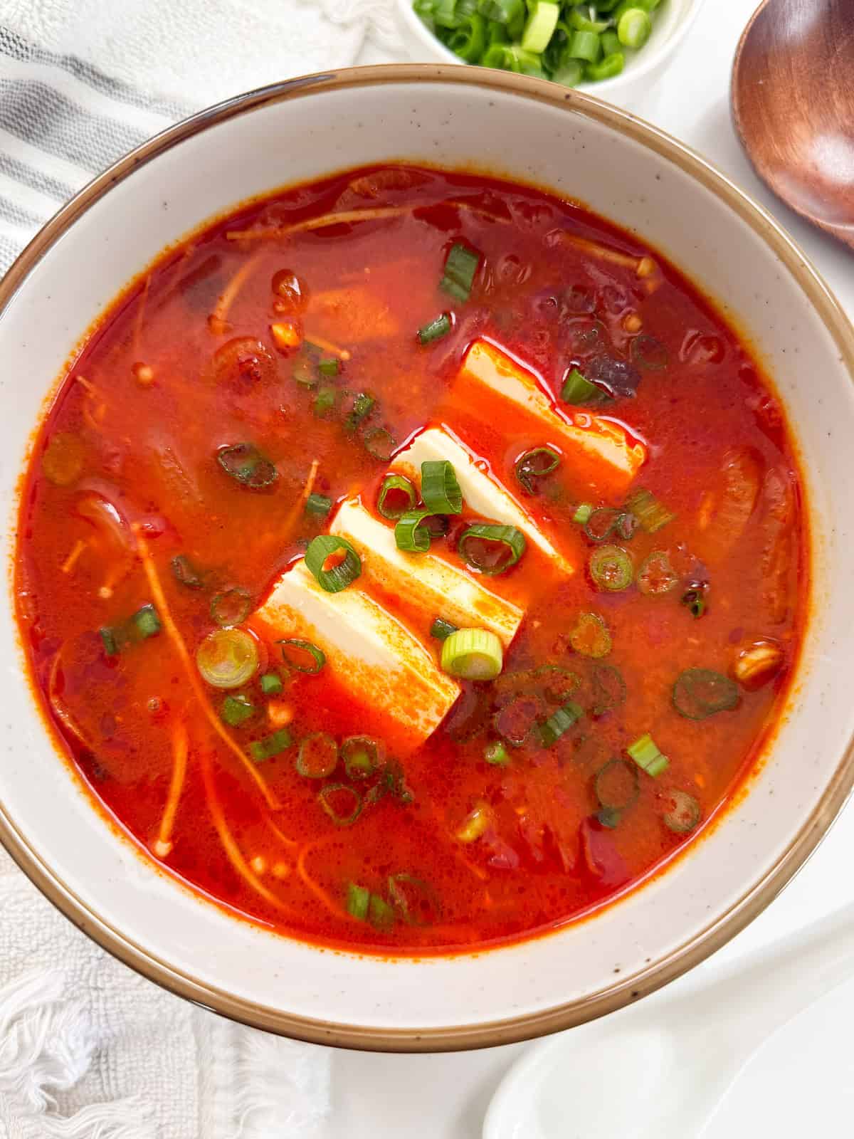 Kimchi Jjigae (Kimchi Stew) in a bowl main view